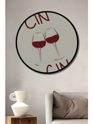 Teona Ahşap Çerçeve Görünümlü Kadehlerle Kutlama Ahşap Mdf Dekoratif Ev Duvar Tablo Yuvarlak Ev Duvar Tablo