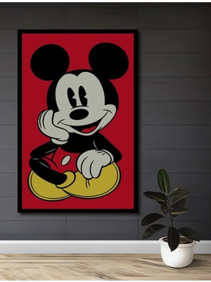 Teona Ahşap Çerçeve Görünümlü Mickey Mouse Dekoratif Ahşap Mdf Ev Duvar Tablo Dikdörtgen Ev Duvar Tablo