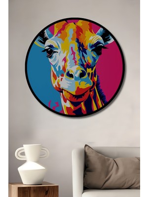 Teona Ahşap Çerçeve Görünümlü Renkli Zürafa Dekoratif Ahşap Mdf Ev Duvar Tablo Yuvarlak Ev Duvar Tablo