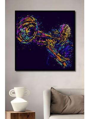 Teona Ahşap Çerçeve Görünümlü Caz Trompetçisi Soyut Sanat Dekoratif Ahşap Mdf Tablo Dikdörtgen Tablo