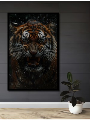 Teona Ahşap Çerçeve Görünümlü Vahşi Kaplan Gücü Ahşap Mdf Dekoratif Ev Duvar Tablo Dikdörtgen Ev Duvar Tablo