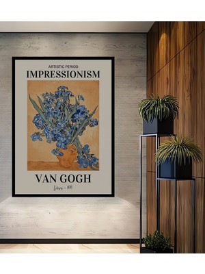 Teona Ahşap Çerçeve Görünümlü Van Gogh Irisler Dekoratif Ahşap Mdf Ev Duvar Tablo Dikdörtgen Ev Duvar Tablo
