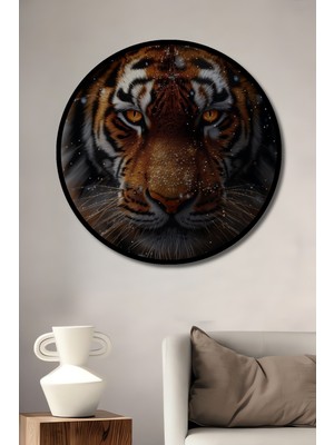 Teona Ahşap Çerçeve Görünümlü Kaplan Ahşap Mdf Dekoratif Ev/işyeri Duvar Tablo Yuvarlak Ev/işyeri Duvar Tablo