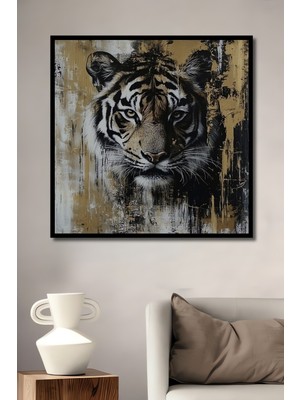 Teona Ahşap Çerçeve Görünümlü Kaplan Sanatı Dekoratif Ahşap Mdf Ev Duvar Tablo Dikdörtgen Ev Duvar Tablo