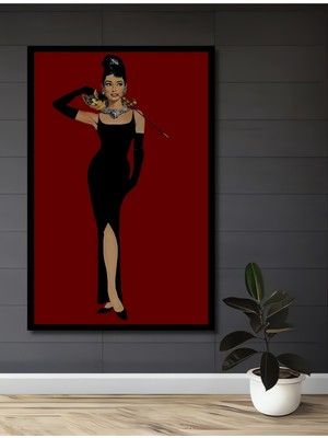 Teona Ahşap Çerçeve Görünümlü Audrey Hepburn Dekoratif Ahşap Mdf Ev Duvar Tablo Dikdörtgen Ev Duvar Tablo