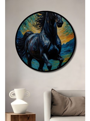 Teona Ahşap Çerçeve Görünümlü Güçlü At Soyut Sanat Ahşap Mdf Dekoratif Ev Duvar Tablo Yuvarlak Ev Duvar Tablo