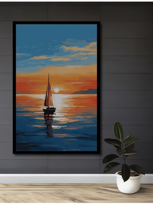 Teona Ahşap Çerçeve Görünümlü Gün Batımı Yelken Ahşap Mdf Dekoratif Ev Duvar Tablo Dikdörtgen Ev Duvar Tablo
