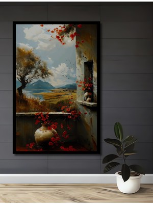 Teona Ahşap Çerçeve Görünümlü Manzaralı Çiçekli Dekoratif Ahşap Mdf Ev Duvar Tablo Dikdörtgen Ev Duvar Tablo