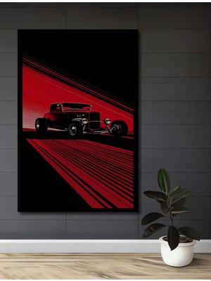 Teona Ahşap Çerçeve Görünümlü Klasik Araba Kırmızı Sanat Ahşap Mdf Dekoratif Tablo Dikdörtgen Tablo