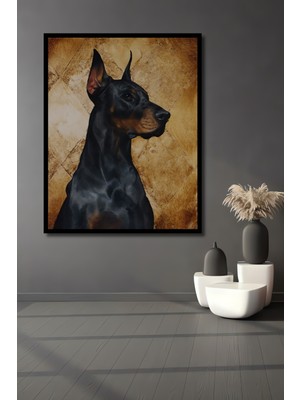 Teona Ahşap Çerçeve Görünümlü Doberman Asaletli Bakışlar Dekoratif Ahşap Mdf Tablo Dikdörtgen Tablo