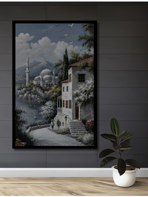 Teona Ahşap Çerçeve Görünümlü Boğazda Manzara Dekoratif Ahşap Mdf Ev Duvar Tablo Dikdörtgen Ev Duvar Tablo