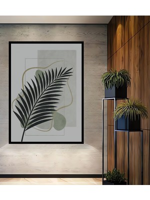 Teona Ahşap Çerçeve Görünümlü Palmiye Yaprağı Dekoratif Ahşap Mdf Ev Duvar Tablo Dikdörtgen Ev Duvar Tablo