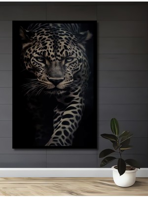 Teona Ahşap Çerçeve Görünümlü Leopar Asil Durus Dekoratif Ahşap Mdf Dikdörtgen Ev,iş Yeri Duvar Tablo