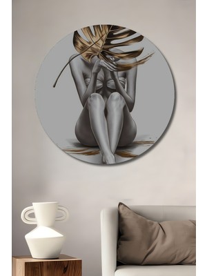 Teona Ahşap Altın Yapraklı Soyut Kadın Dekoratif Ahşap Mdf Ev/işyeri Duvar Tablo Yuvarlak Ev/işyeri Duvar Tablo