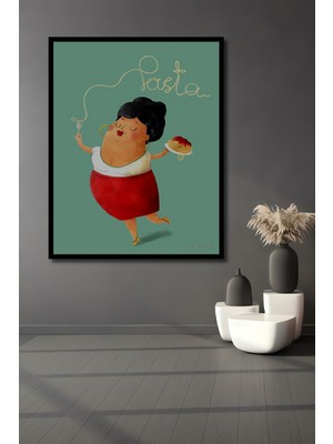 Teona Ahşap Çerçeve Görünümlü Neşeli Makarna Şefi Dekoratif Ahşap Mdf Ev Duvar Tablo Dikdörtgen Ev Duvar Tablo