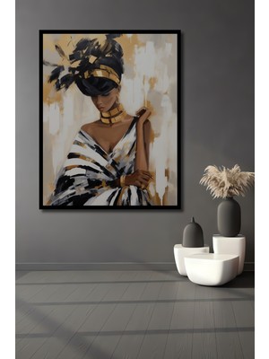 Teona Ahşap Çerçeve Görünümlü Afrika Esintili Elegan Kadın Ahşap Mdf Dekoratif Tablo Dikdörtgen Tablo
