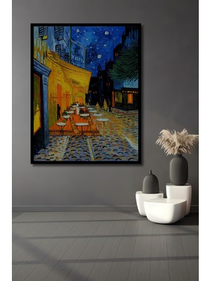 Teona Ahşap Çerçeve Görünümlü Van Gogh Yıldızlı Gece Kafe Dekoratif Ahşap Mdf Tablo Dikdörtgen Tablo