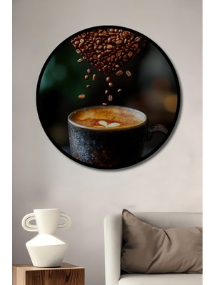 Teona Ahşap Çerçeve Görünümlü Kalp Şeklinde Kahve Çekirdekleri Ahşap Mdf Dekoratif Tablo Yuvarlak Tablo