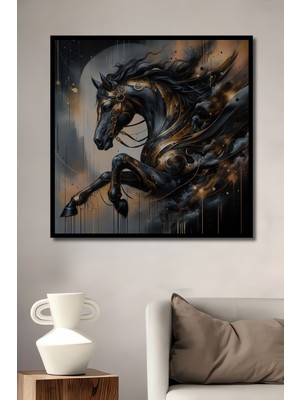 Teona Ahşap Çerçeve Görünümlü Güçlü At Gökyüzünde Ahşap Mdf Dekoratif Ev Duvar Tablo Dikdörtgen Ev Duvar Tablo