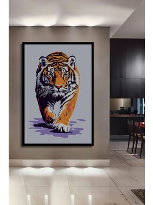 Teona Ahşap Çerçeve Görünümlü Güçlü Kaplan Dekoratif Ahşap Mdf Ev Duvar Tablo Dikdörtgen Ev Duvar Tablo