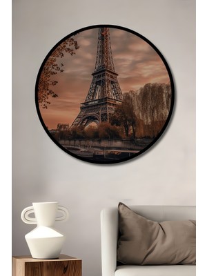 Teona Ahşap Çerçeve Görünümlü Eyfel Kulesi Ahşap Mdf Dekoratif Işyeri Duvar Tablo Yuvarlak Işyeri Duvar Tablo