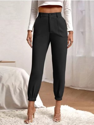 Nidam Butik Kadın Yüksek Bel Cepli Paçası Lastikli Ithal Krep Pantolon