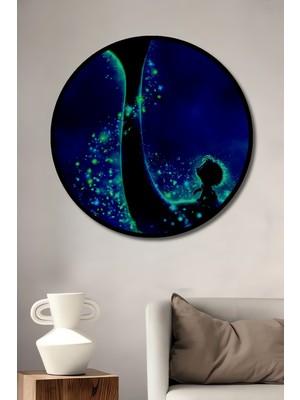 Teona Ahşap Çerçeve Görünümlü Arlo ve Spot Ahşap Mdf Dekoratif Işyeri Duvar Tablo Yuvarlak Işyeri Duvar Tablo