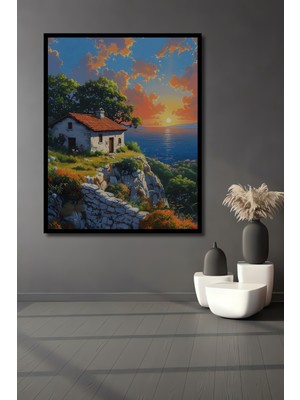 Teona Ahşap Çerçeve Görünümlü Deniz Kıyısında Gün Batımı Ahşap Mdf Dekoratif Tablo Dikdörtgen Tablo