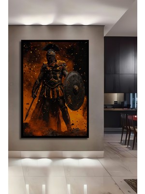 Teona Ahşap Çerçeve Görünümlü Gladyatör Savaşçı Ahşap Mdf Dekoratif Ev Duvar Tablo Dikdörtgen Ev Duvar Tablo