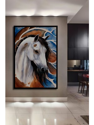 Teona Ahşap Çerçeve Görünümlü At Figürlü Dekoratif Ahşap Mdf Işyeri Duvar Tablo Dikdörtgen Işyeri Duvar Tablo