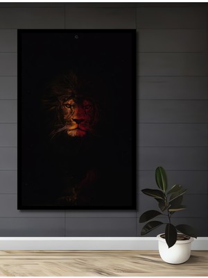Teona Ahşap Çerçeve Görünümlü Aslan Sanat Ahşap Mdf Dekoratif Ev Duvar Tablo Dikdörtgen Ev Duvar Tablo