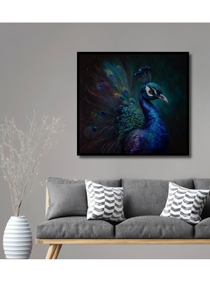 Teona Ahşap Çerçeve Görünümlü Görkemli Tavuskuşu Dekoratif Ahşap Mdf Ev Duvar Tablo Dikdörtgen Ev Duvar Tablo