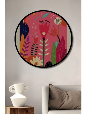 Teona Ahşap Çerçeve Görünümlü Londra Çiçek ve Bitki Tasarımı Ahşap Mdf Dekoratif Tablo Yuvarlak Tablo