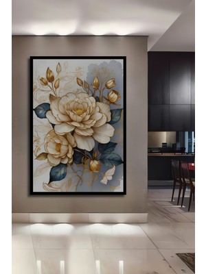Teona Ahşap Çerçeve Görünümlü Zarif Güller Dekoratif Ahşap Mdf Ev Duvar Tablo Dikdörtgen Ev Duvar Tablo