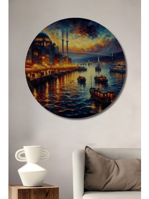 Teona Ahşap Istanbul Boğazı Deniz Manzarası Ahşap Mdf Dekoratif Tablo Yuvarlak Tablo