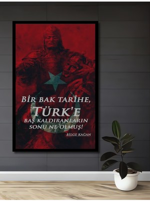 Teona Ahşap Çerçeve Görünümlü Bilge Kağan Tarihi Türk Motifli Ahşap Mdf Dekoratif Tablo Dikdörtgen Tablo