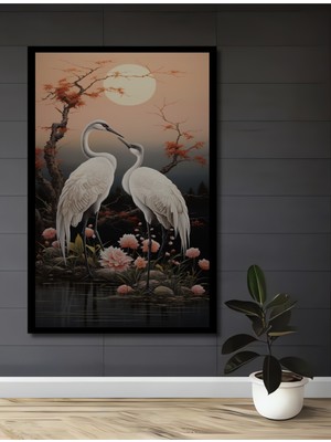 Teona Ahşap Çerçeve Görünümlü Zarafetle Dans Eden Turnalar Dekoratif Ahşap Mdf Tablo Dikdörtgen Tablo