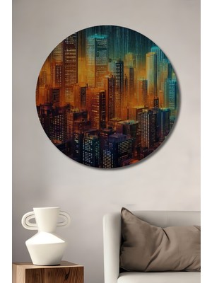 Teona Ahşap Fütüristik Şehir Manzarası Dekoratif Ahşap Mdf Ev/işyeri Duvar Tablo Yuvarlak Ev/işyeri Duvar Tablo