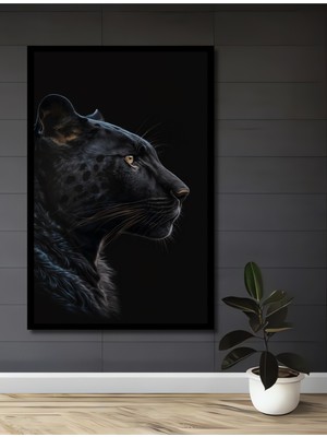 Teona Ahşap Çerçeve Görünümlü Siyah Panter Dekoratif Ahşap Mdf Ev Duvar Tablo Dikdörtgen Ev Duvar Tablo