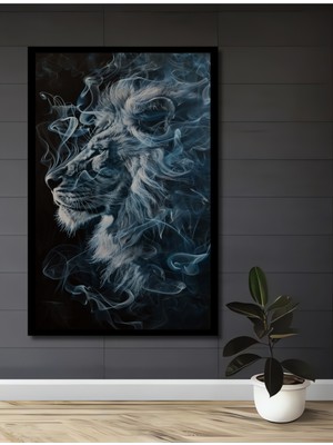 Teona Ahşap Çerçeve Görünümlü Dumanlı Aslan Ahşap Mdf Dekoratif Ev Duvar Tablo Dikdörtgen Ev Duvar Tablo