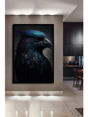 Teona Ahşap Çerçeve Görünümlü Kırmızı Detaylı Şah Kartal Dekoratif Ahşap Mdf Tablo Dikdörtgen Tablo