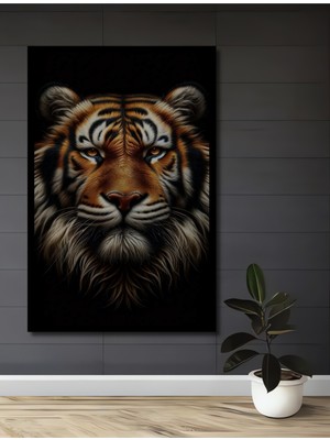 Teona Ahşap Çerçeve Görünümlü Güçlü Kaplan Dekoratif Ahşap Mdf Ev Duvar Tablo Dikdörtgen Ev Duvar Tablo