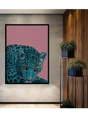 Teona Ahşap Çerçeve Görünümlü Turkuaz Leopar Dekoratif Ahşap Mdf Ev Duvar Tablo Dikdörtgen Ev Duvar Tablo