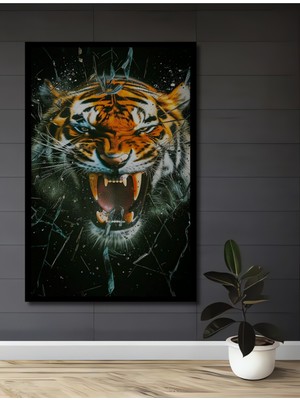 Teona Ahşap Çerçeve Görünümlü Kaplan Gücü Dekoratif Ahşap Mdf Ev Duvar Tablo Dikdörtgen Ev Duvar Tablo