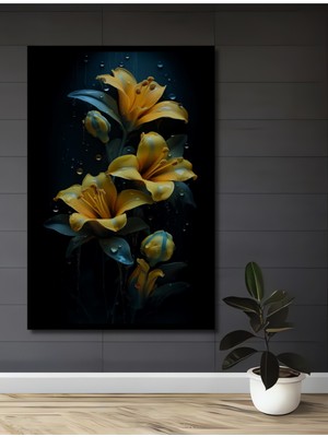 Teona Ahşap Çerçeve Görünümlü Zarif Çiçekler Ahşap Mdf Dekoratif Ev Duvar Tablo Dikdörtgen Ev Duvar Tablo