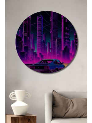 Teona Ahşap Retro Gece Şehri Ahşap Mdf Dekoratif Ev/işyeri Duvar Tablo Yuvarlak Ev/işyeri Duvar Tablo