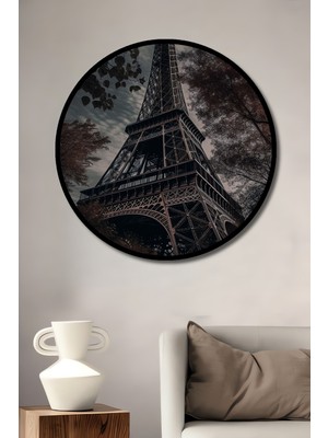 Teona Ahşap Çerçeve Görünümlü Eyfel Kulesi Dekoratif Ahşap Mdf Işyeri Duvar Tablo Yuvarlak Işyeri Duvar Tablo