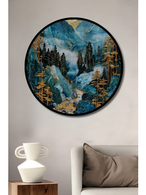 Teona Ahşap Çerçeve Görünümlü Dağların Büyüsü Dekoratif Ahşap Mdf Ev Duvar Tablo Yuvarlak Ev Duvar Tablo