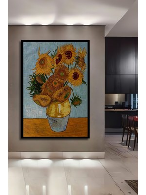 Teona Ahşap Çerçeve Görünümlü Dekoratif Ahşap Dikdörtgen Tablo Van Gogh Ayçiçekleri