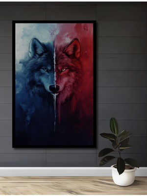 Teona Ahşap Çerçeve Görünümlü Kurt Yansıması Dekoratif Ahşap Mdf Ev Duvar Tablo Dikdörtgen Ev Duvar Tablo